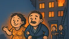 Dowcip: Szaleje pożar, małżeństwo wybiega z budynku